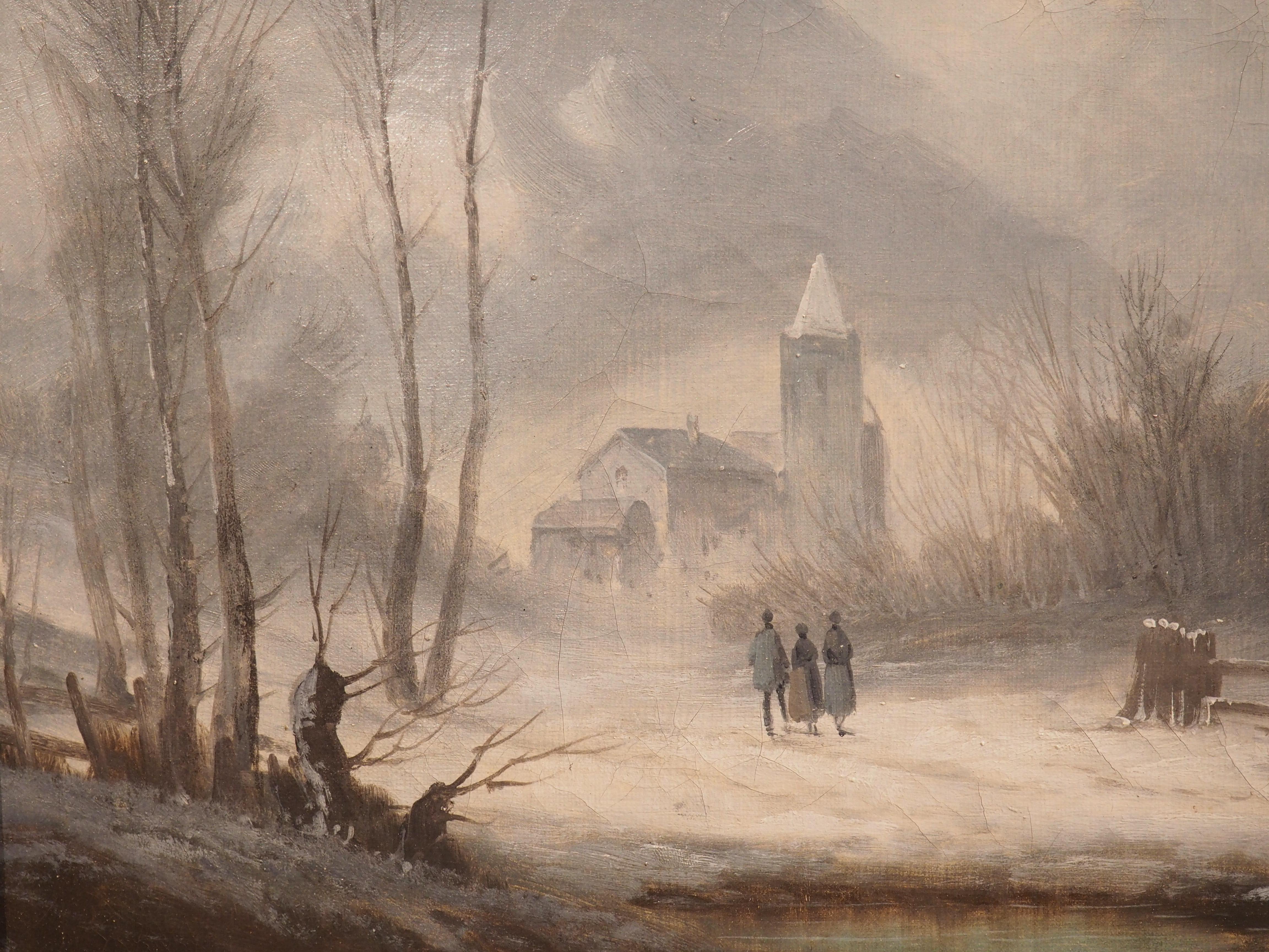 Peinture de paysage d'hiver du 19ème siècle dans son cadre d'origine en bois doré en vente 4