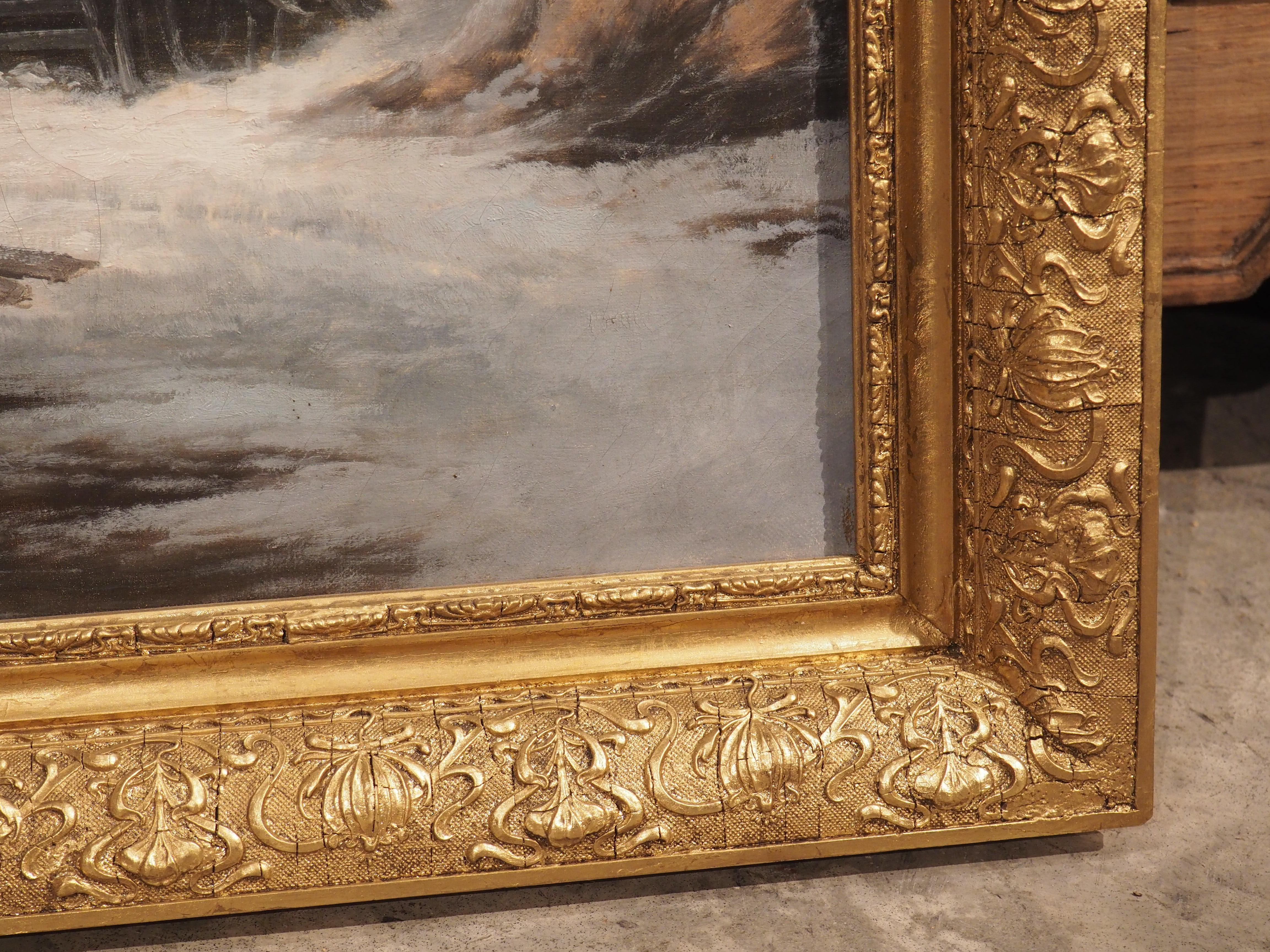 Französische Winterlandschaft des 19. Jahrhunderts, Gemälde in originalem vergoldetem Holzrahmen im Angebot 1