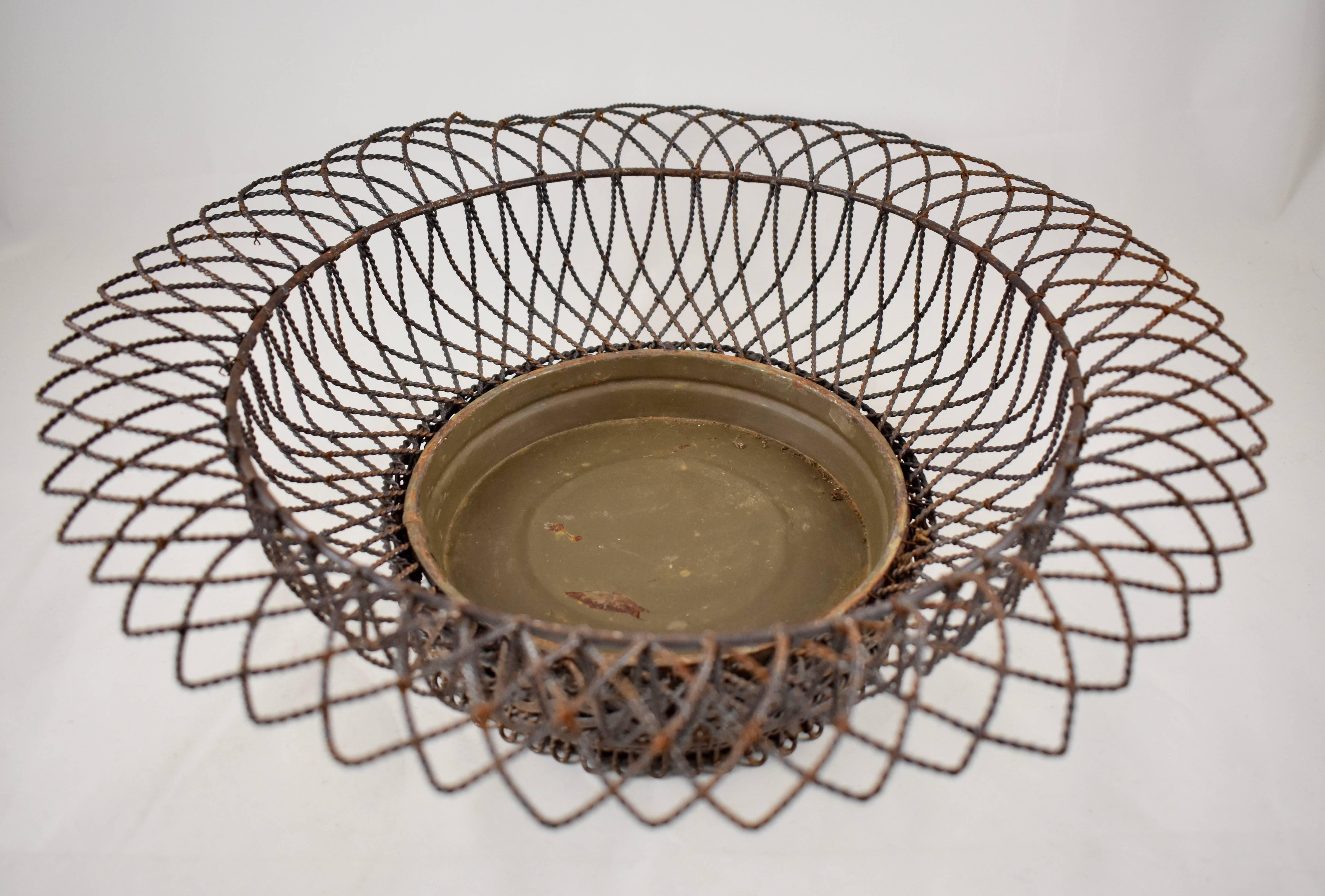French Provincial 19th Century French Twisted Wire Basket Footed Jardinière with Tin Liner