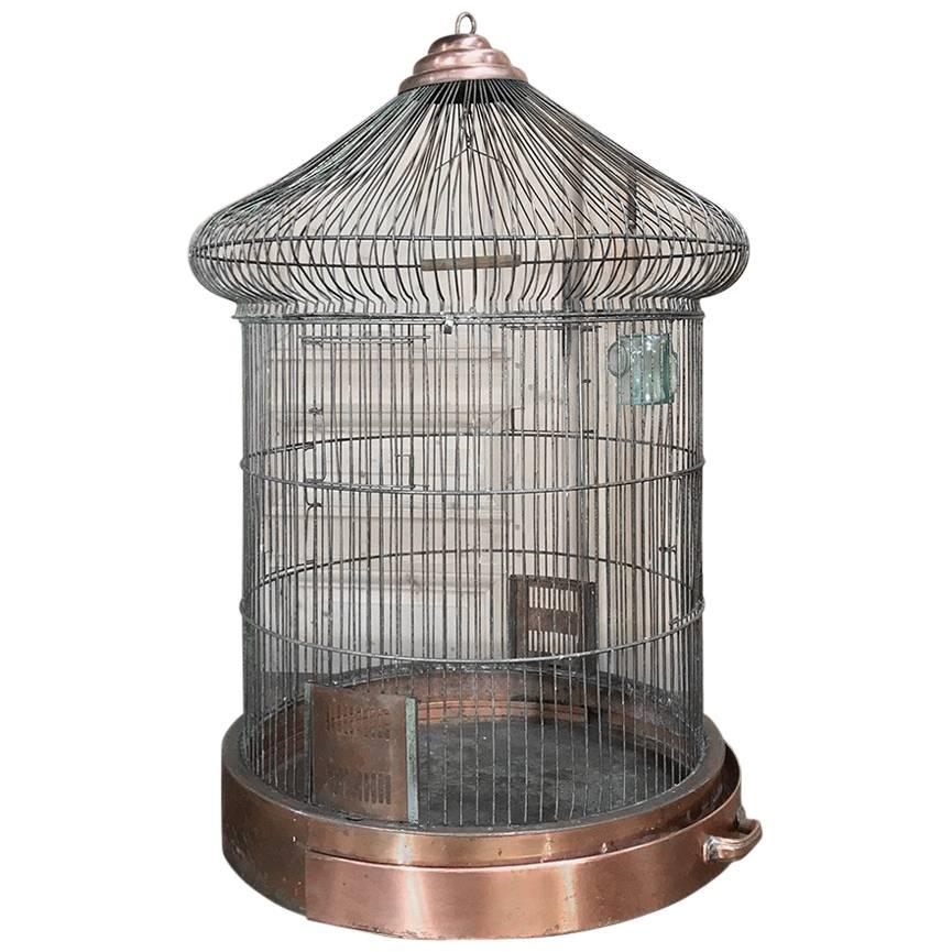 19. Jahrhundert  Vogelkäfig aus Kupfer und Stahl mit Draht