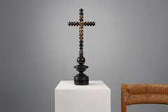 19th century French wood and brass Crucifix