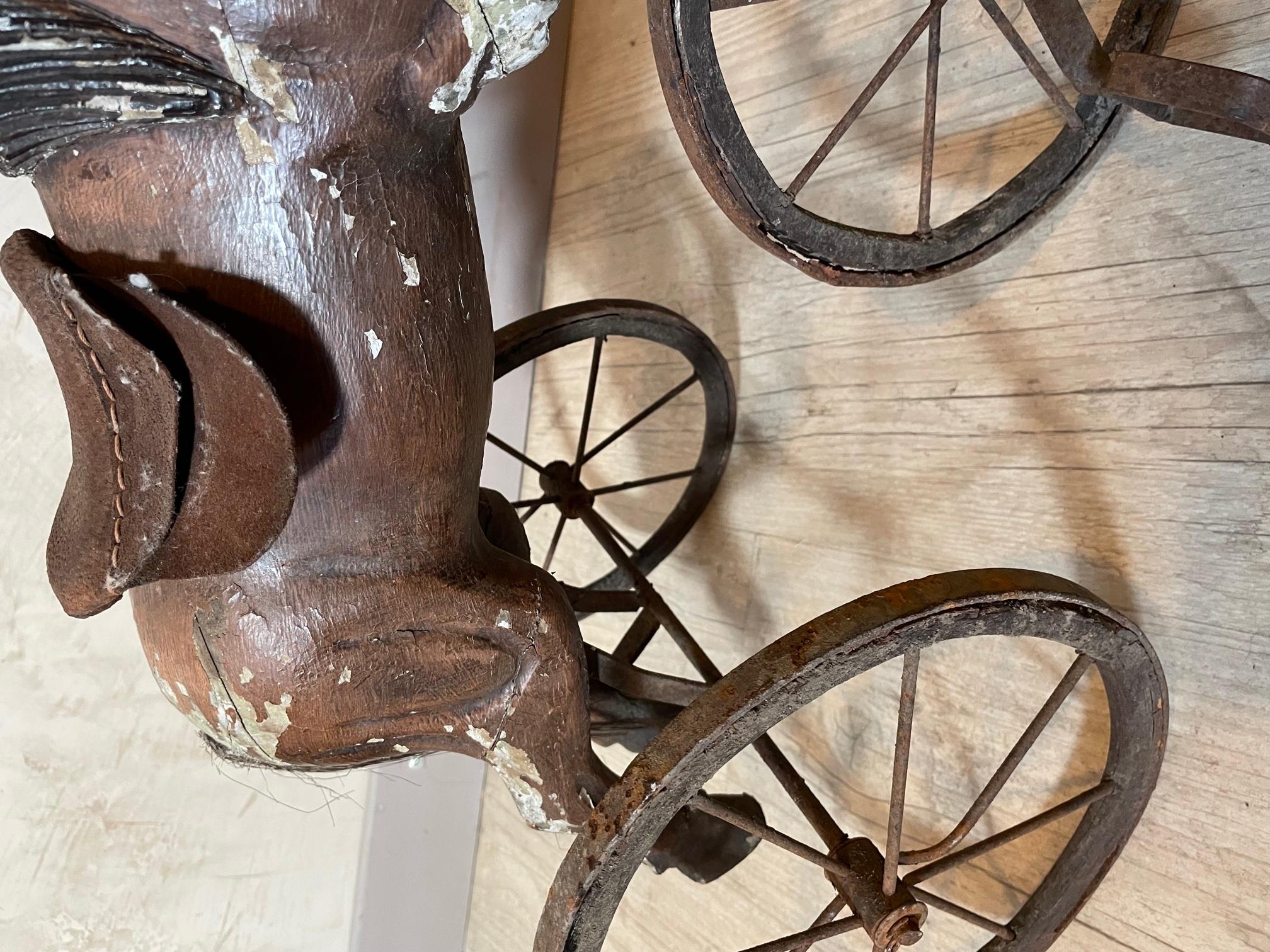 19th Century French Wood and Iron Child Horse Tricycle For Sale 3