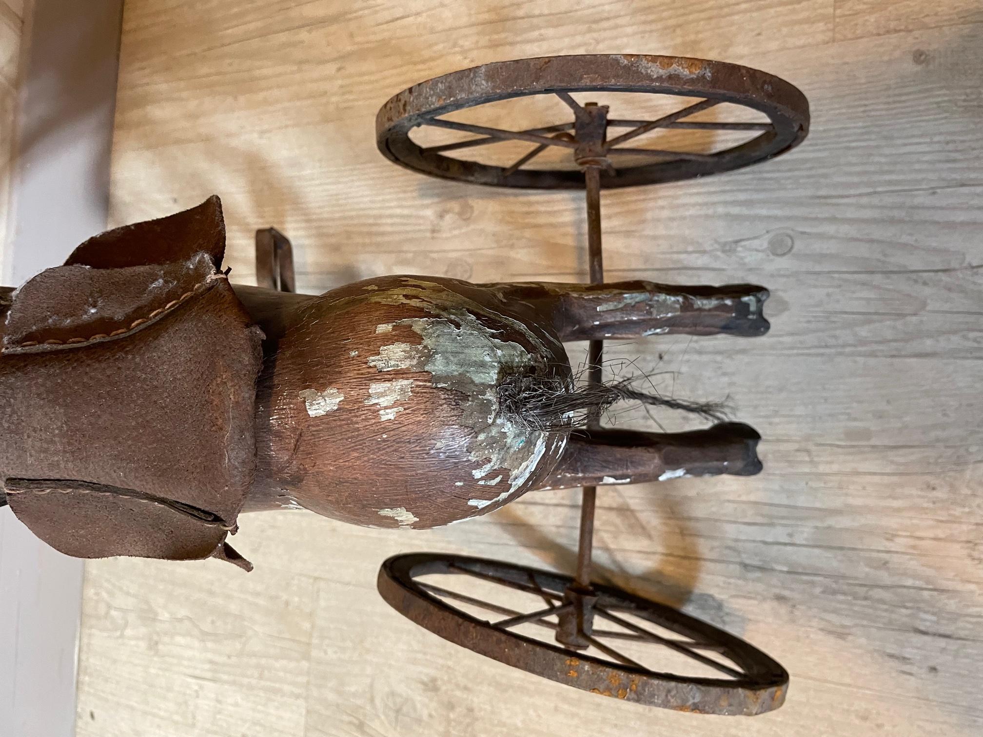 19th Century French Wood and Iron Child Horse Tricycle For Sale 9