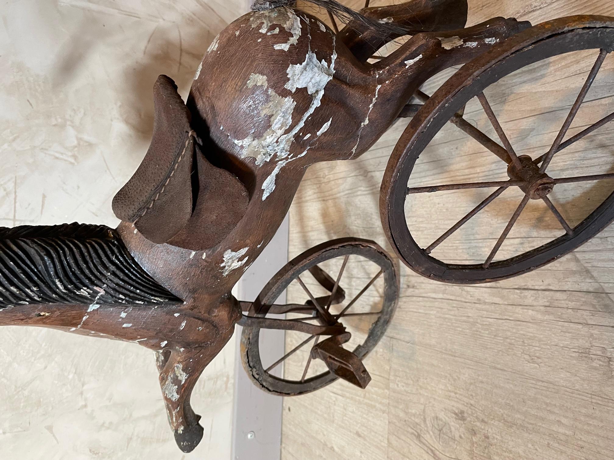 19th Century French Wood and Iron Child Horse Tricycle For Sale 10
