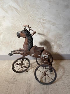 19th Century French Wood and Iron Child Horse Tricycle