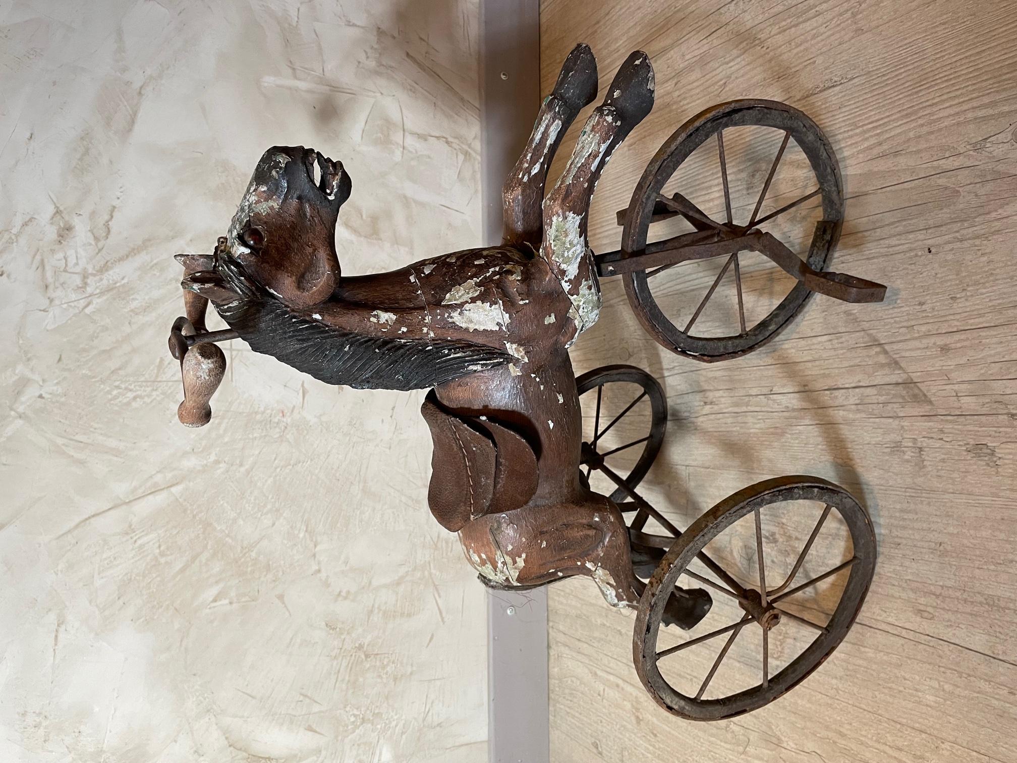19th Century French Wood and Iron Child Horse Tricycle For Sale 2