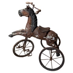 Antique 19th Century French Wood and Iron Child Horse Tricycle