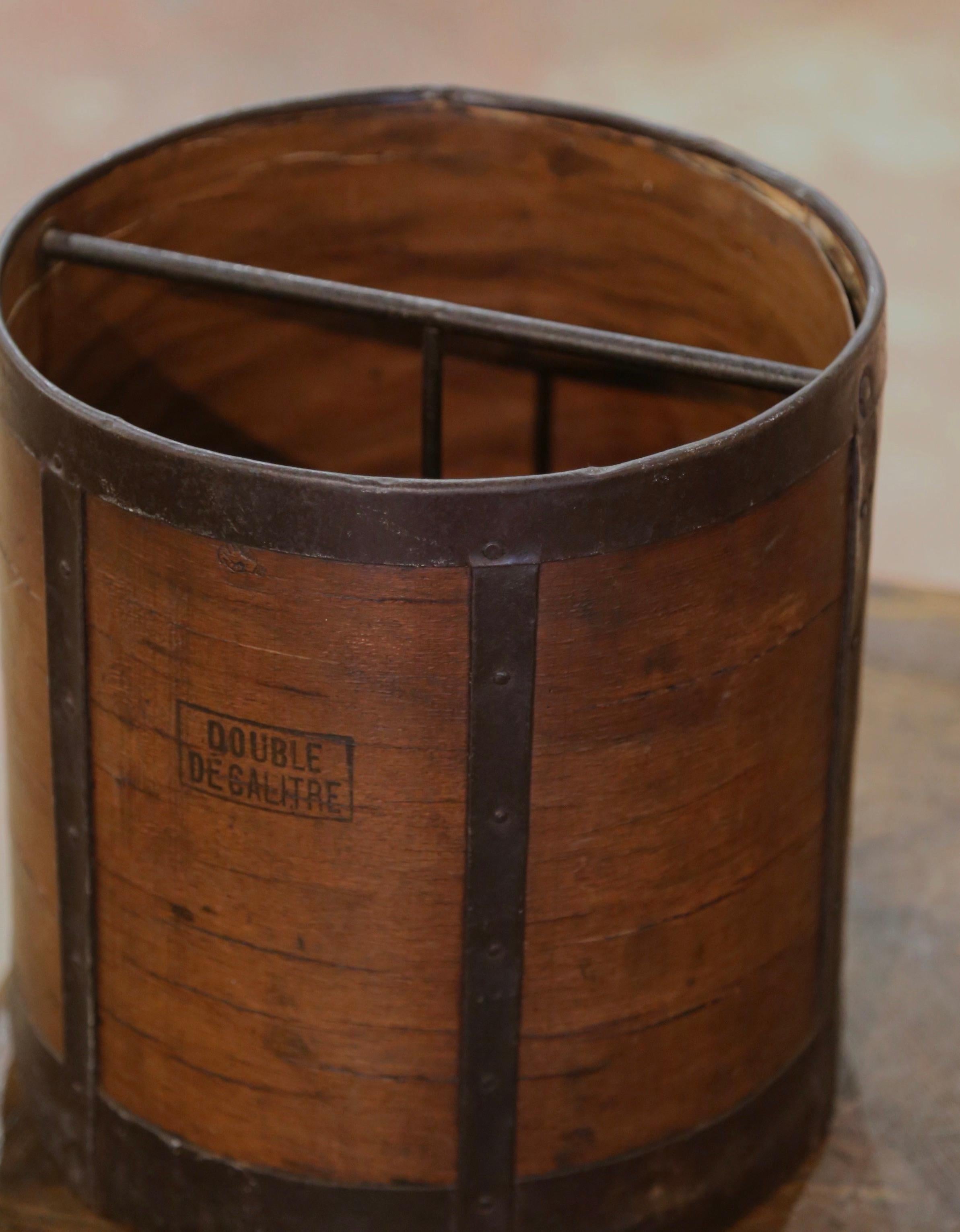 Hand-Crafted 19th Century French Wood and Iron Grain Measure Bucket or Waste Basket For Sale