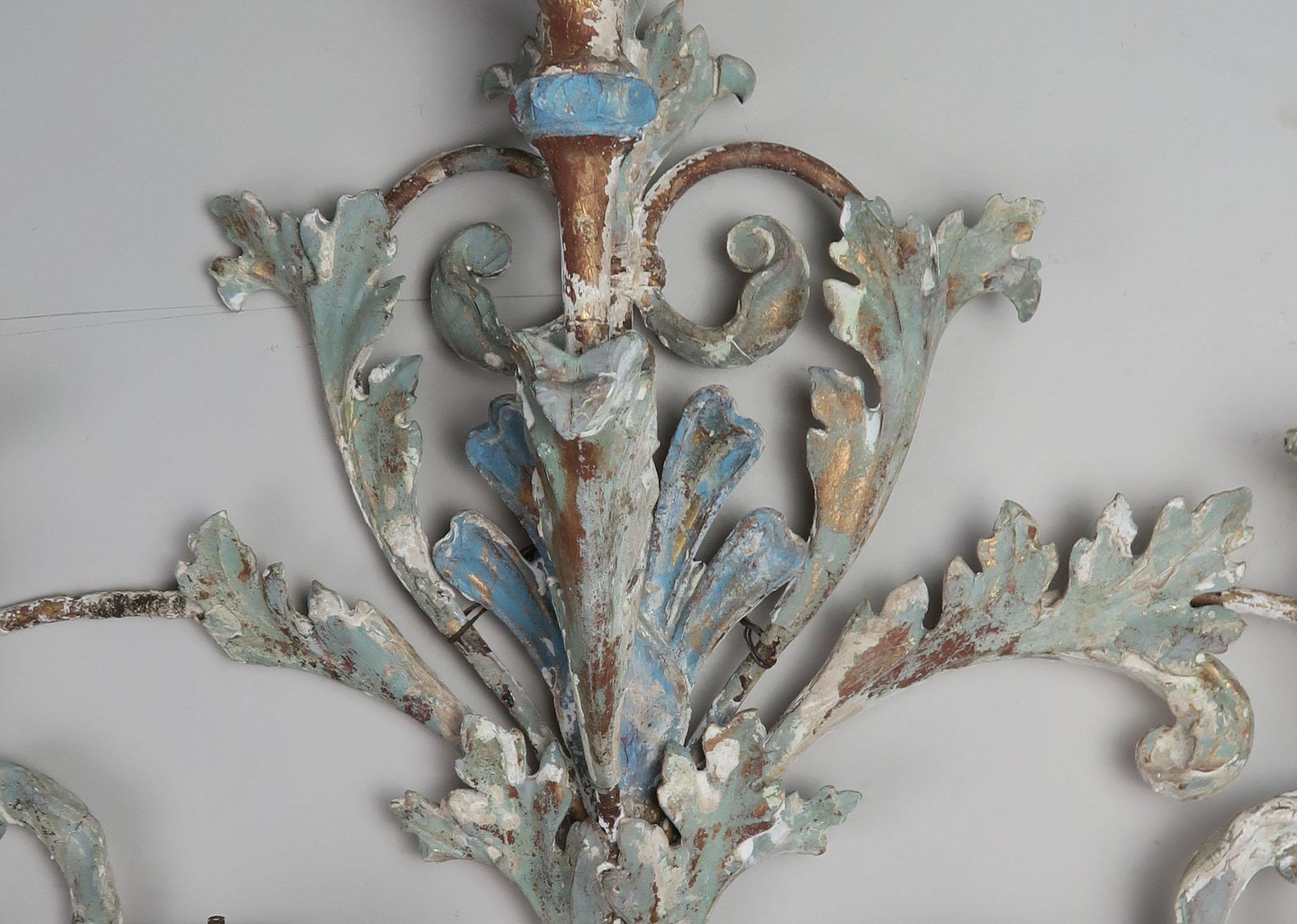 Rococo 19th Century French Wood and Iron Painted Carving