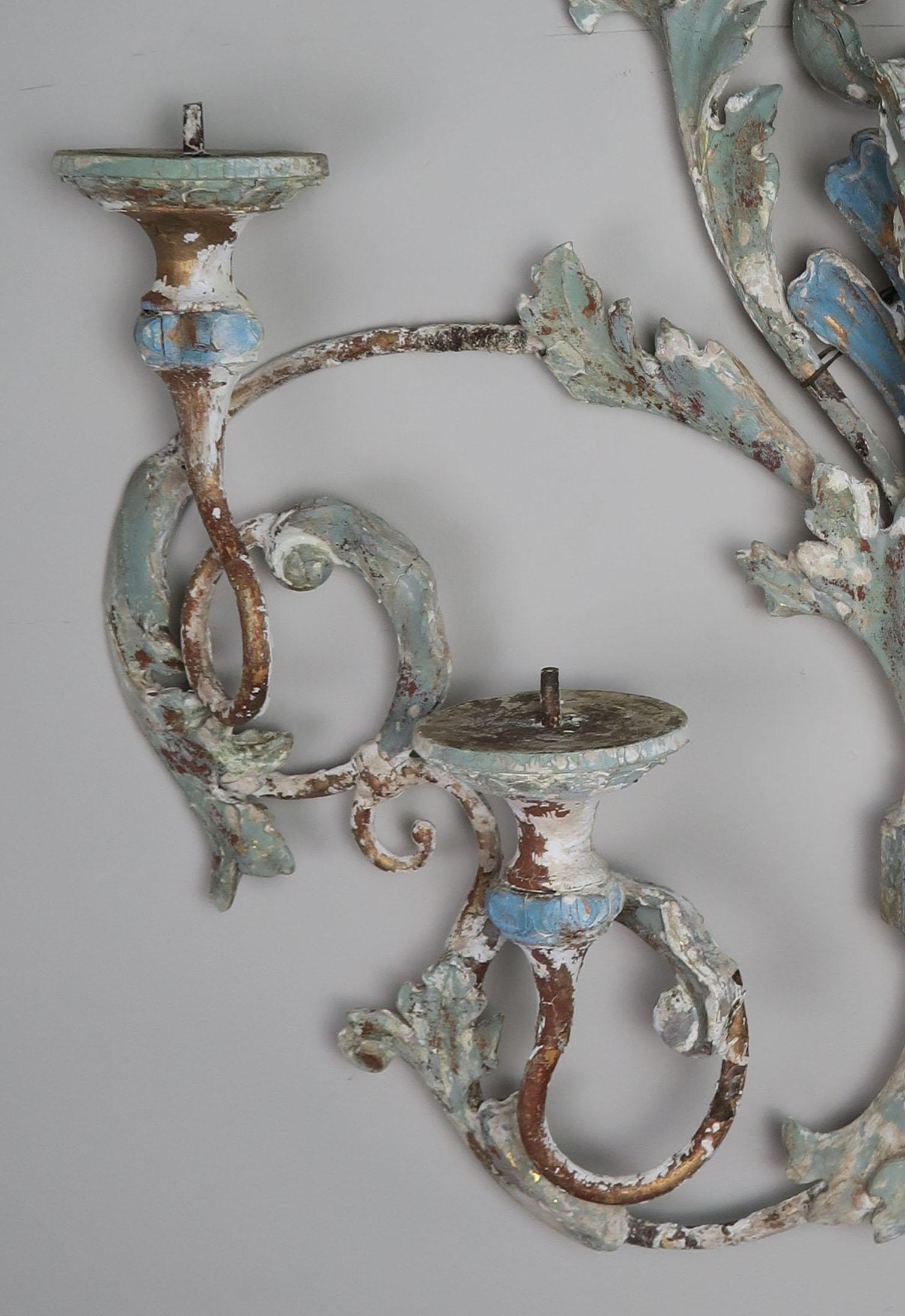 19th Century French Wood and Iron Painted Carving In Distressed Condition In Los Angeles, CA