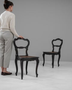 19th Century French Wood Black Patinated Chairs, a Pair