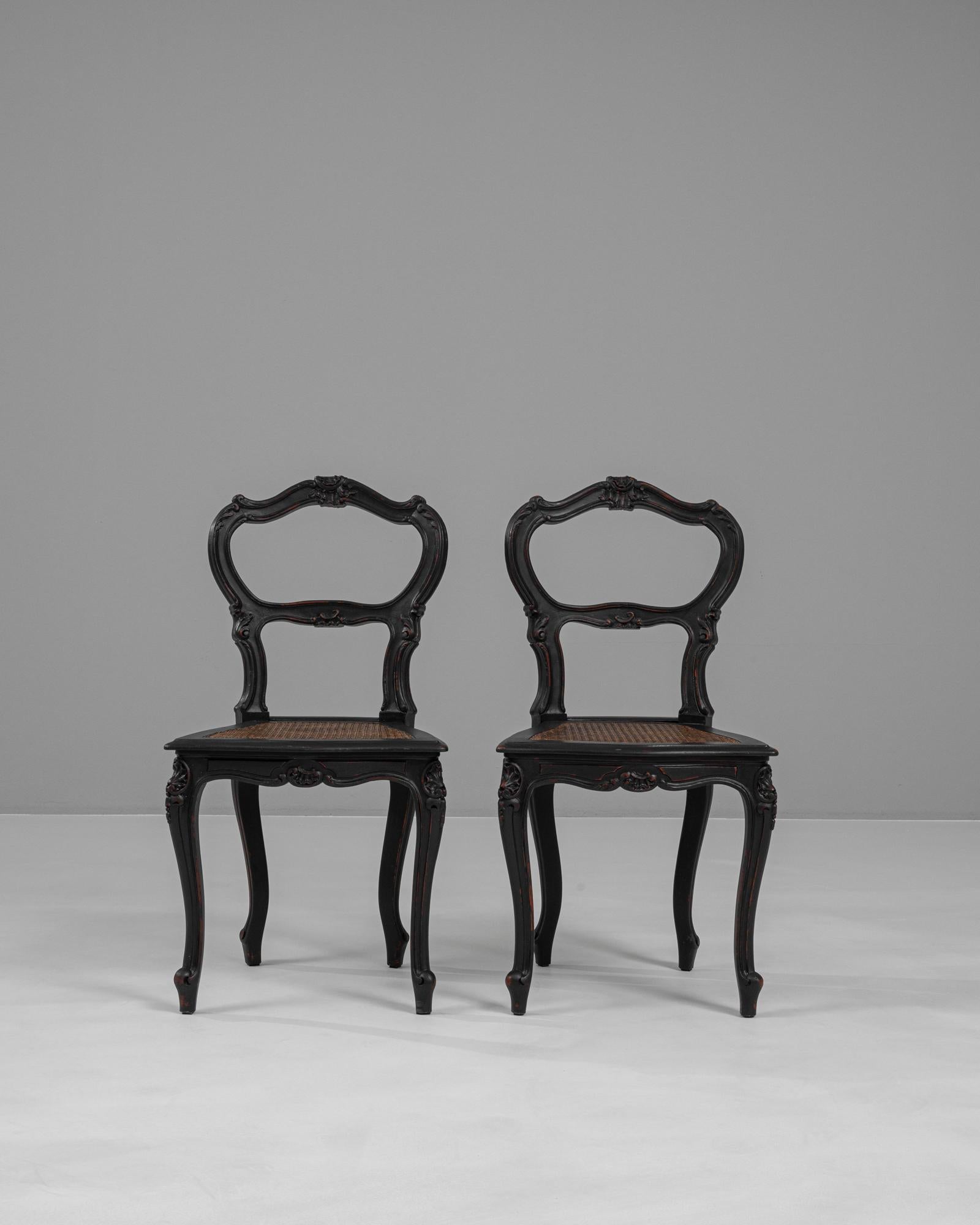 19th Century French Wood Black Patinated Chairs, a Pair In Good Condition For Sale In High Point, NC