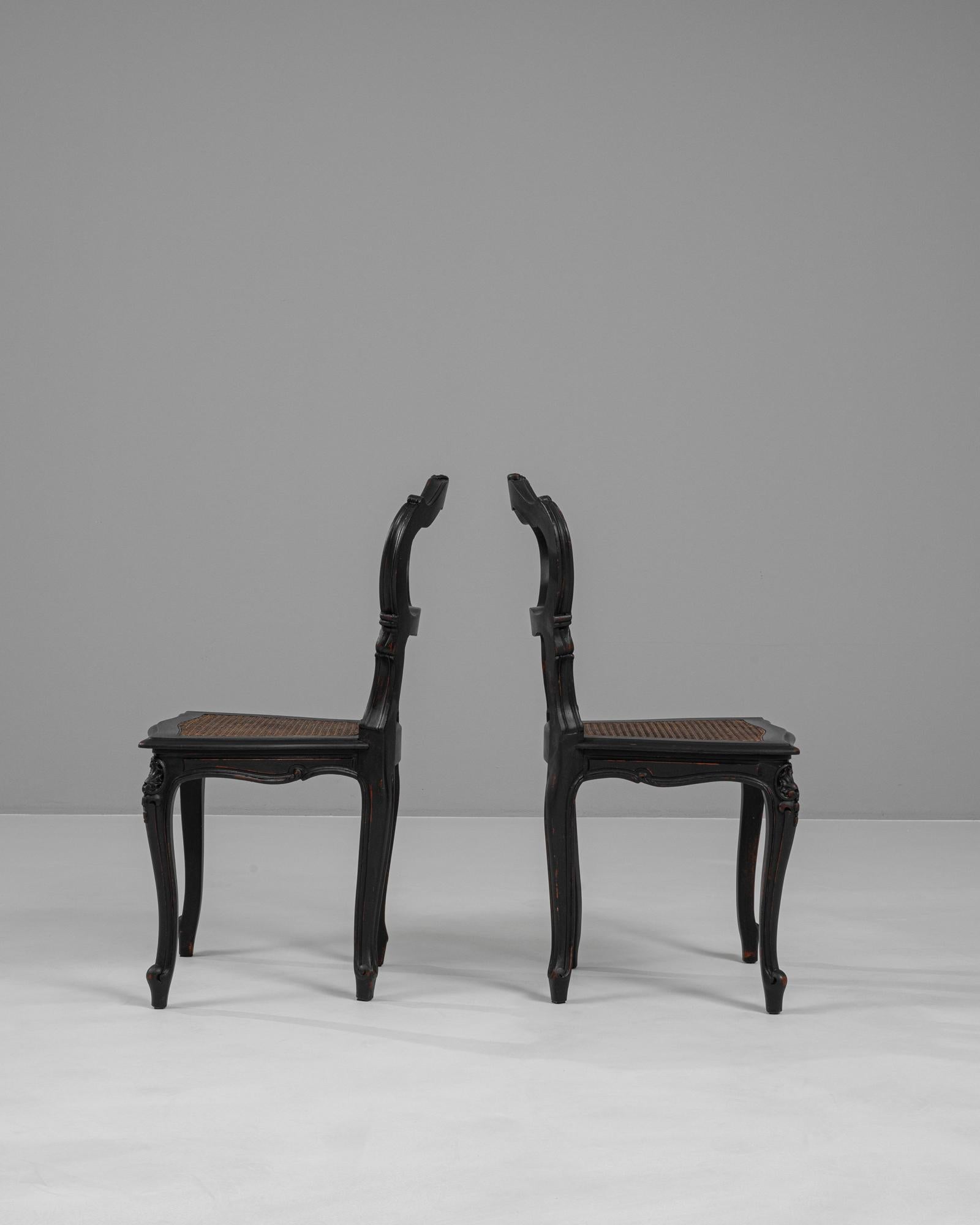 19th Century French Wood Black Patinated Chairs, a Pair For Sale 1