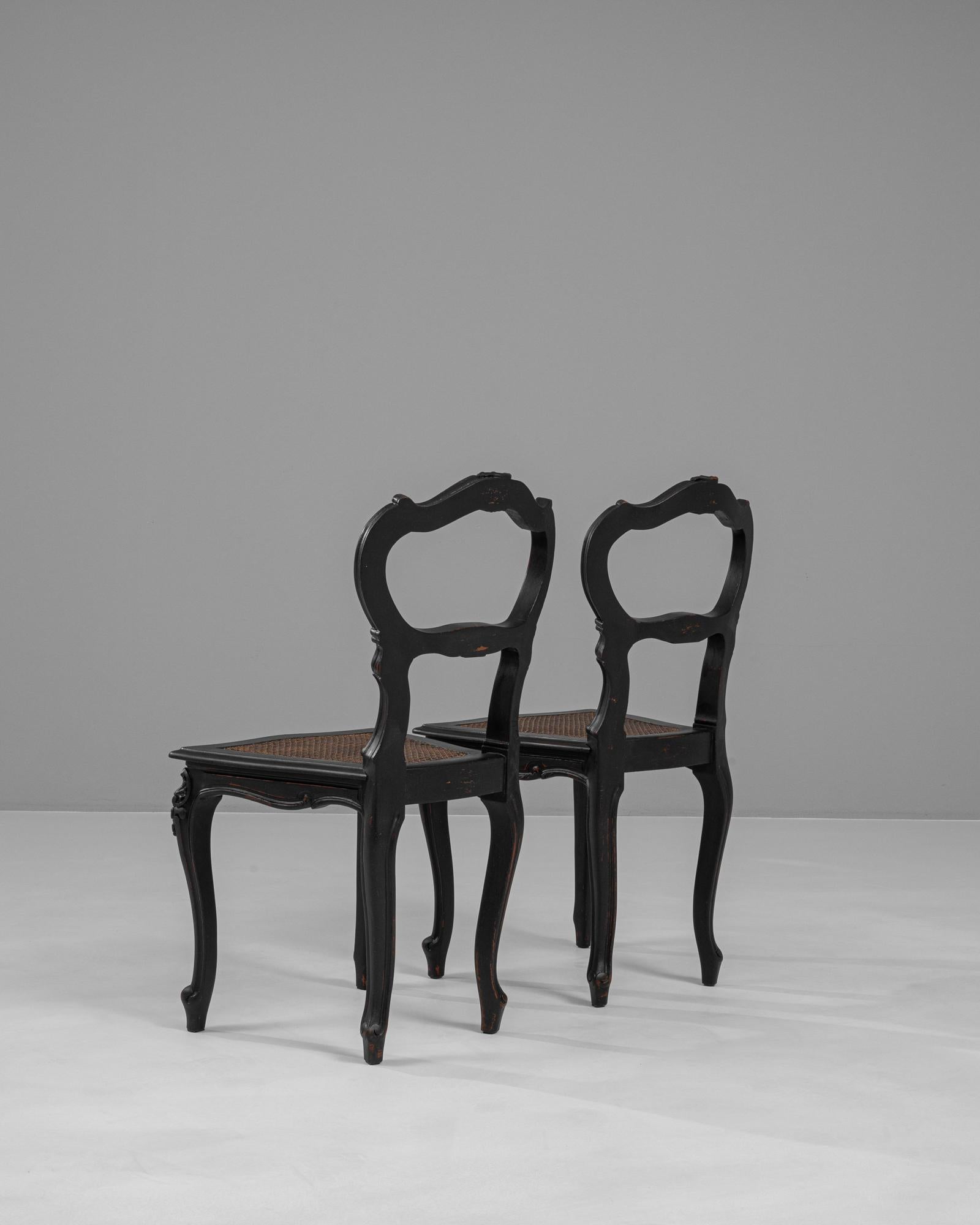 19th Century French Wood Black Patinated Chairs, a Pair For Sale 2
