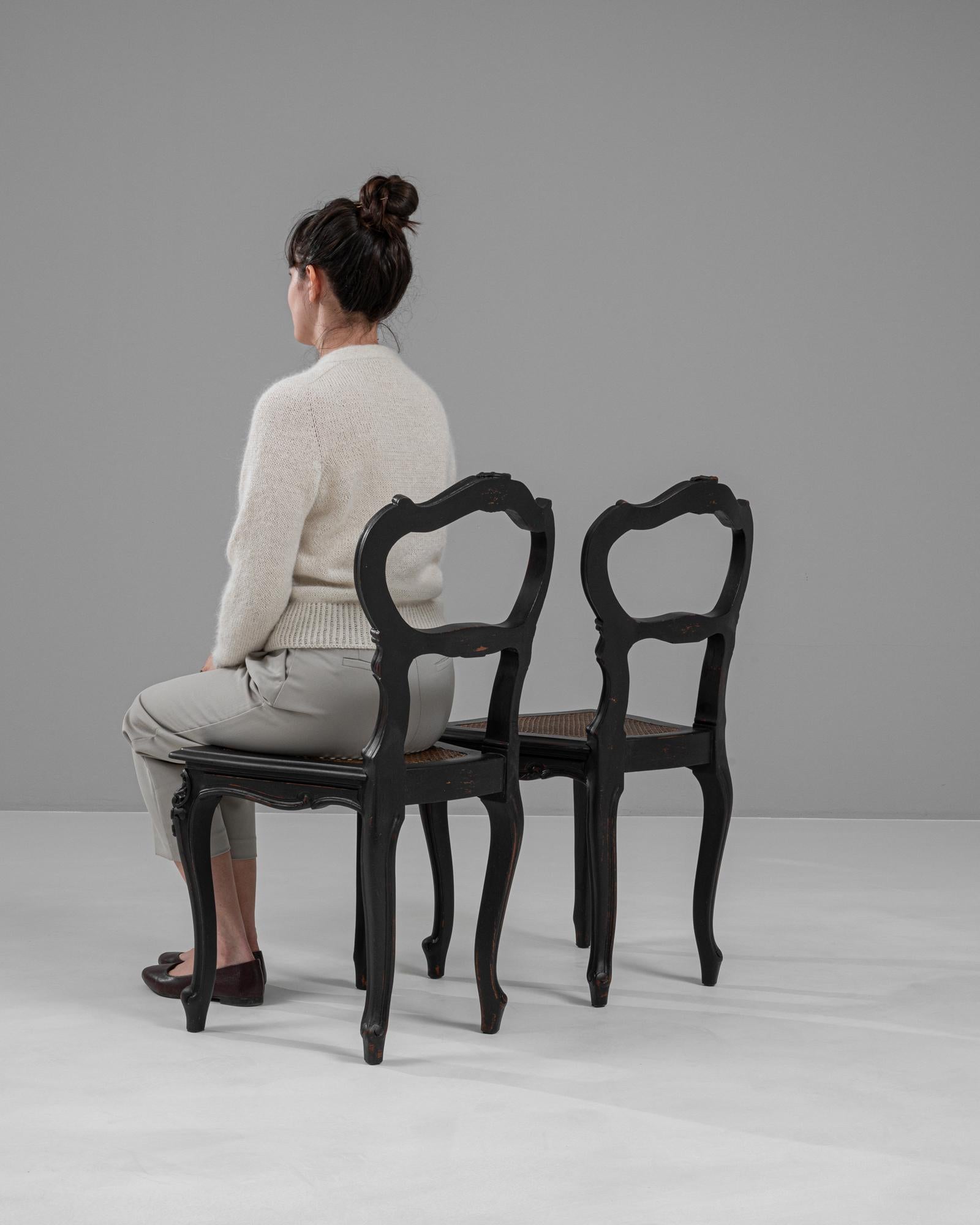 19th Century French Wood Black Patinated Chairs, a Pair For Sale 3