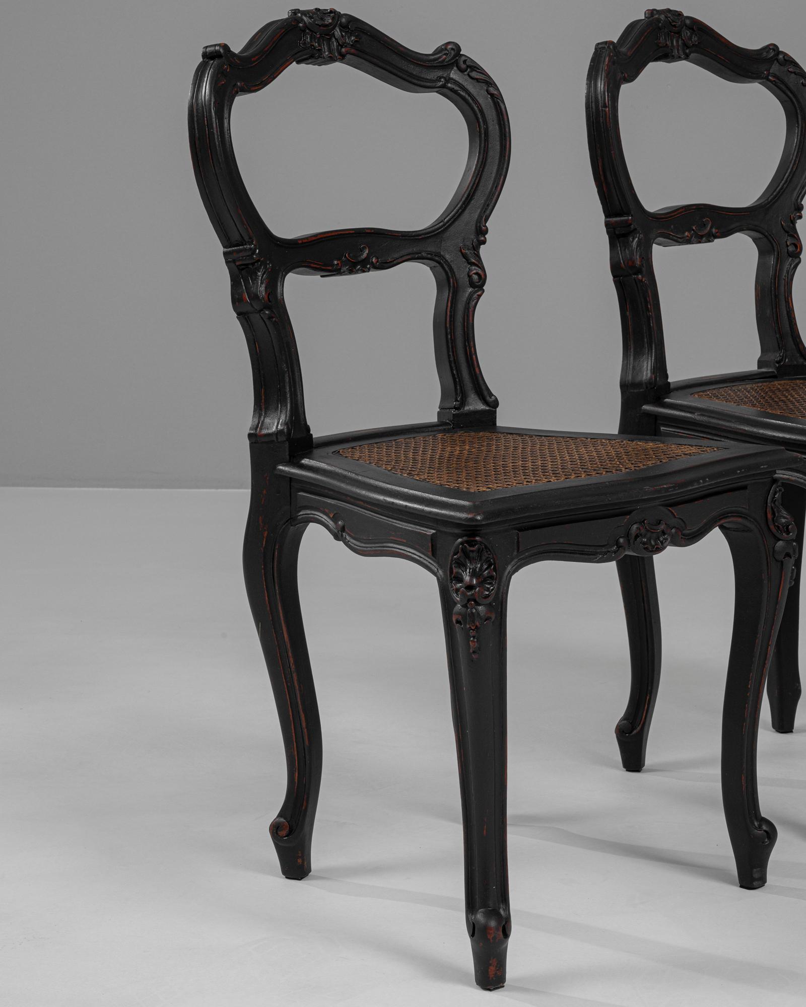 19th Century French Wood Black Patinated Chairs, a Pair For Sale 5