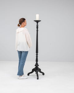 19th Century French Wood Candlestick, Brown Patina, Antique Decor