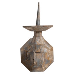 19th Century French Wood Candlestick, Patinated Finish, Antique Decor