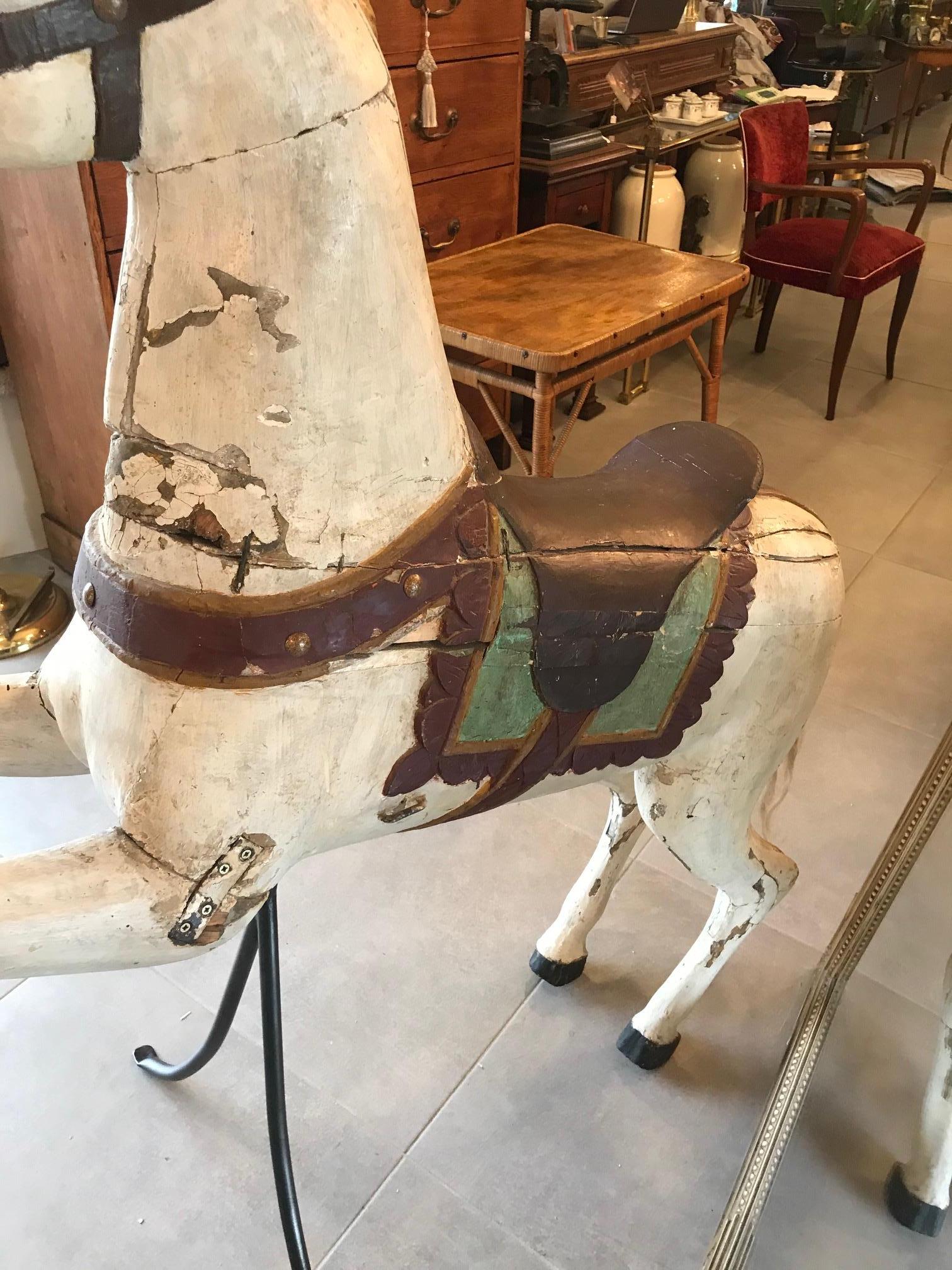 Cheval de manège en bois français du 19ème siècle, années 1850 9