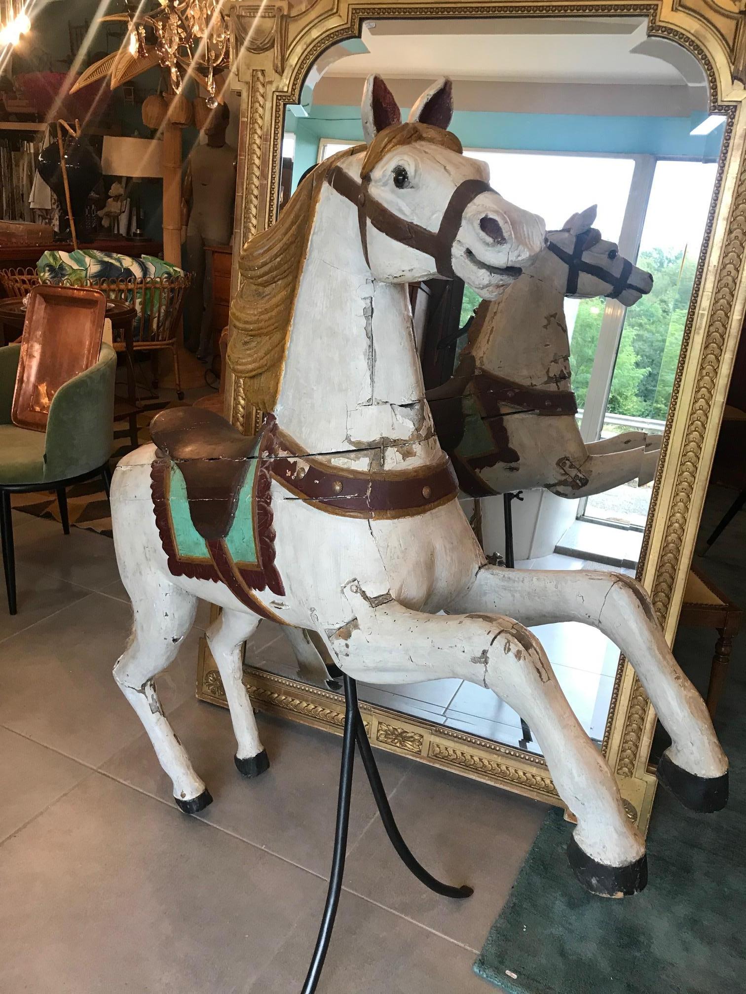 Français Cheval de manège en bois français du 19ème siècle, années 1850