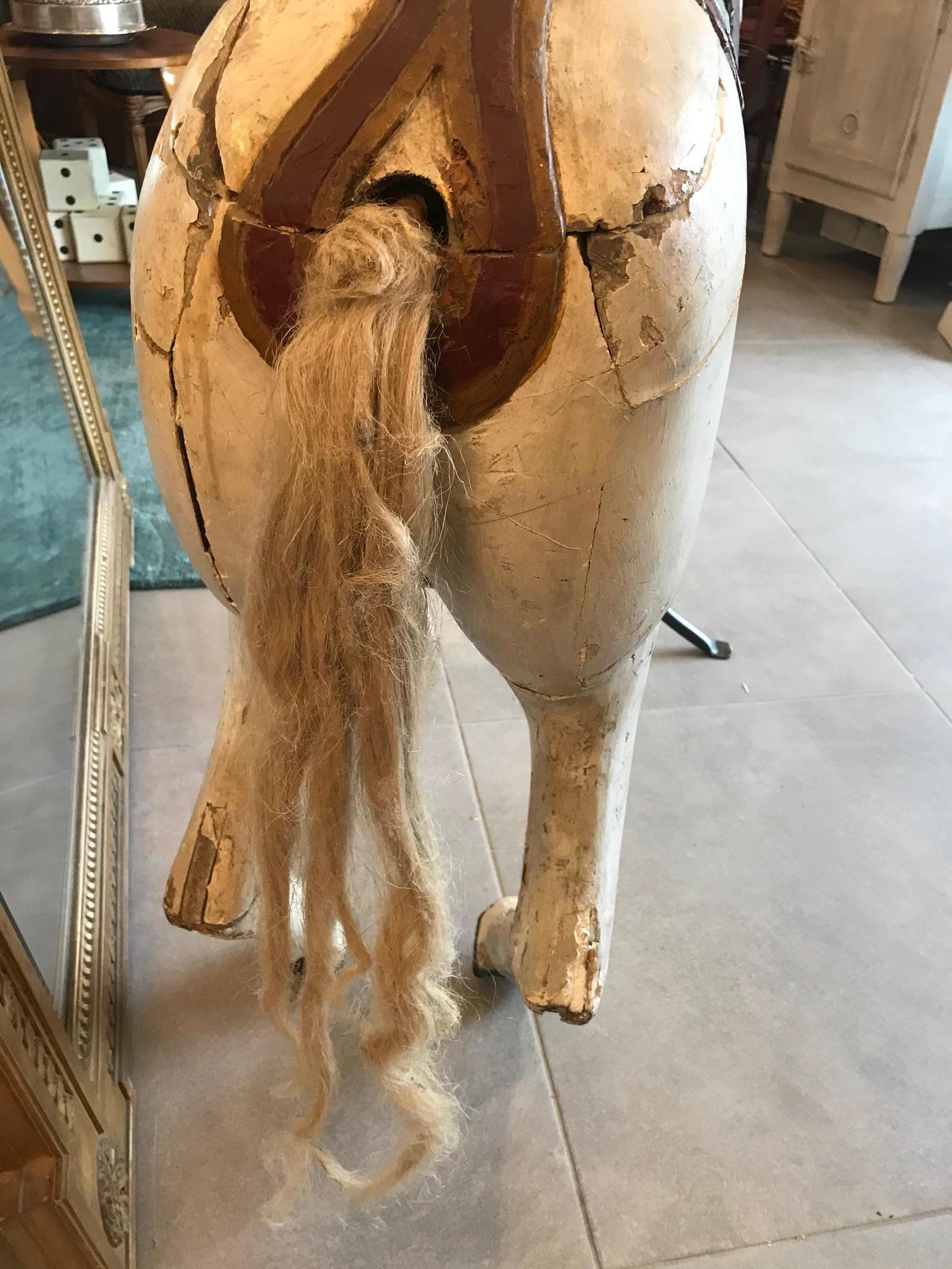 Cheval de manège en bois français du 19ème siècle, années 1850 1