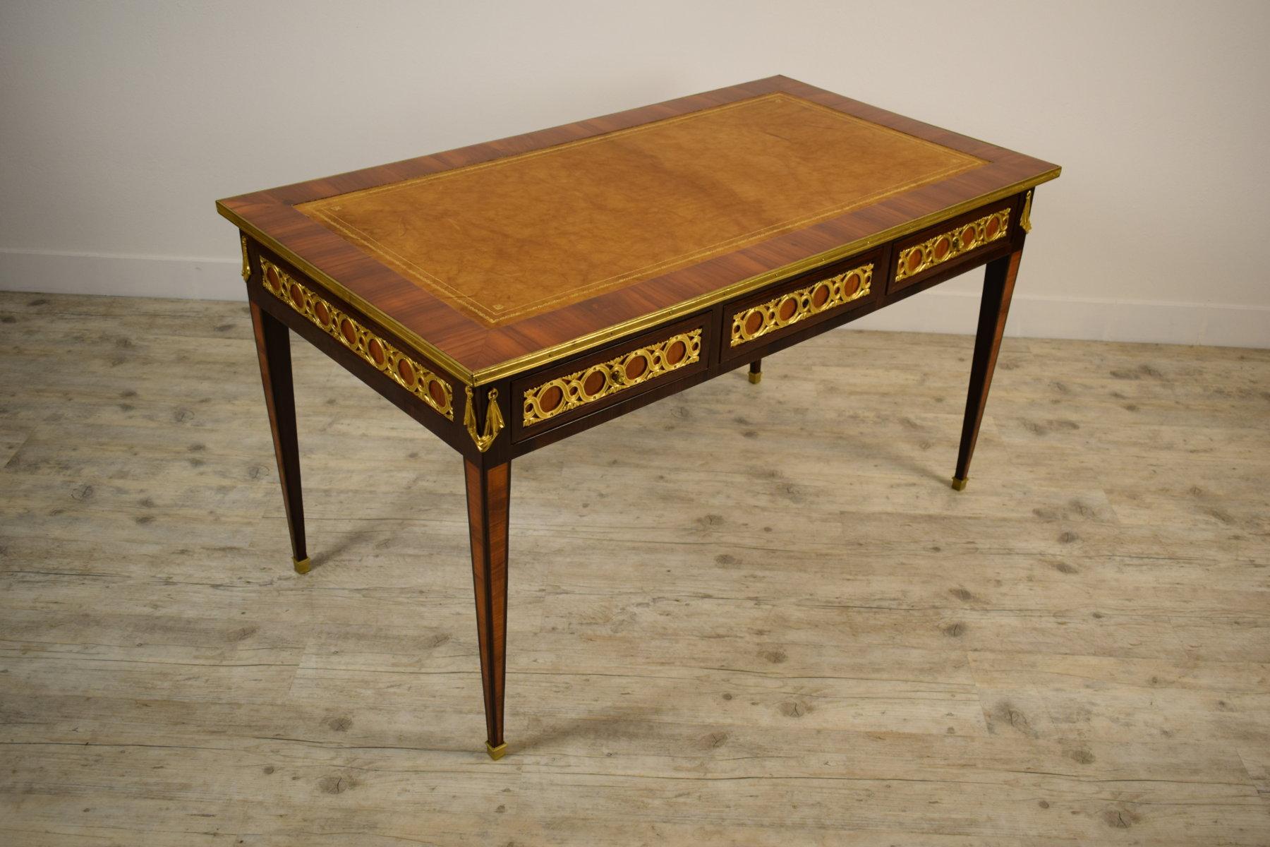 19th Century French Wood Desk Table with Golden Bronzes 7