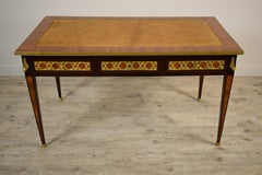 19th Century French Wood Desk Table with Golden Bronzes