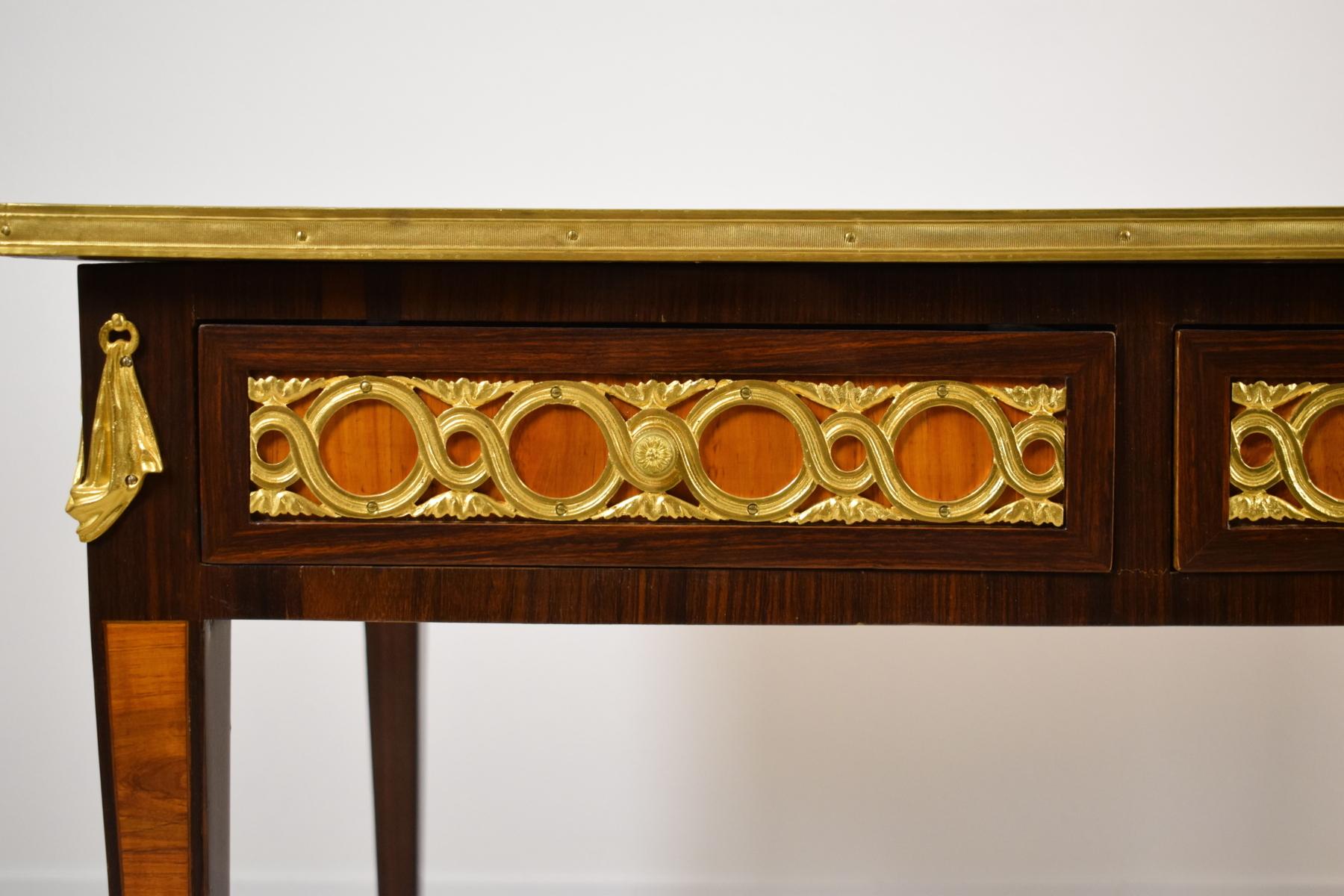 Louis XVI 19th Century French Wood Desk Table with Golden Bronzes