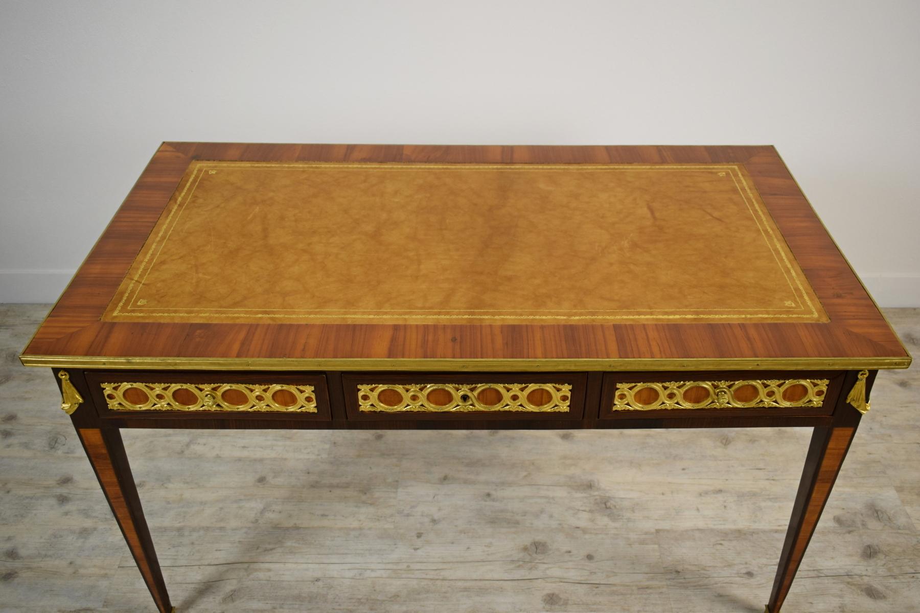 19th Century French Wood Desk Table with Golden Bronzes 1