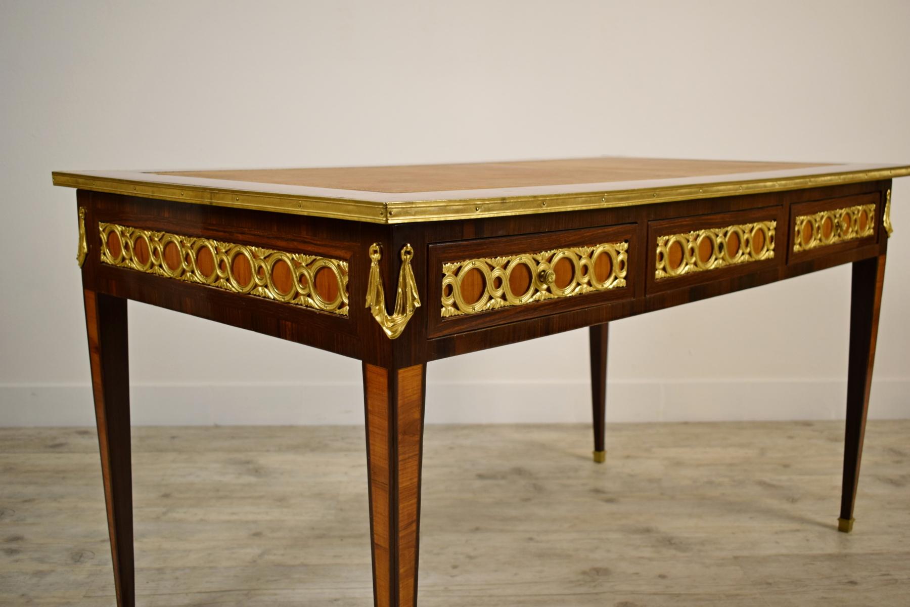 19th Century French Wood Desk Table with Golden Bronzes 2
