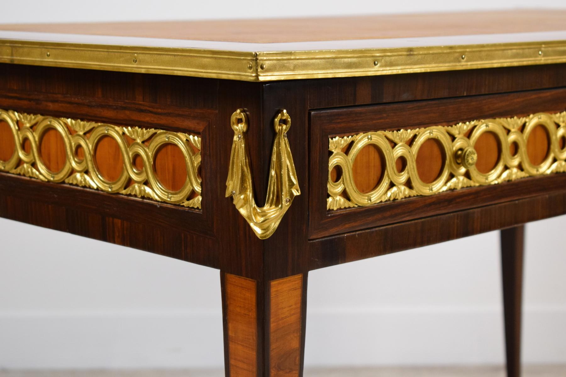 19th Century French Wood Desk Table with Golden Bronzes 3