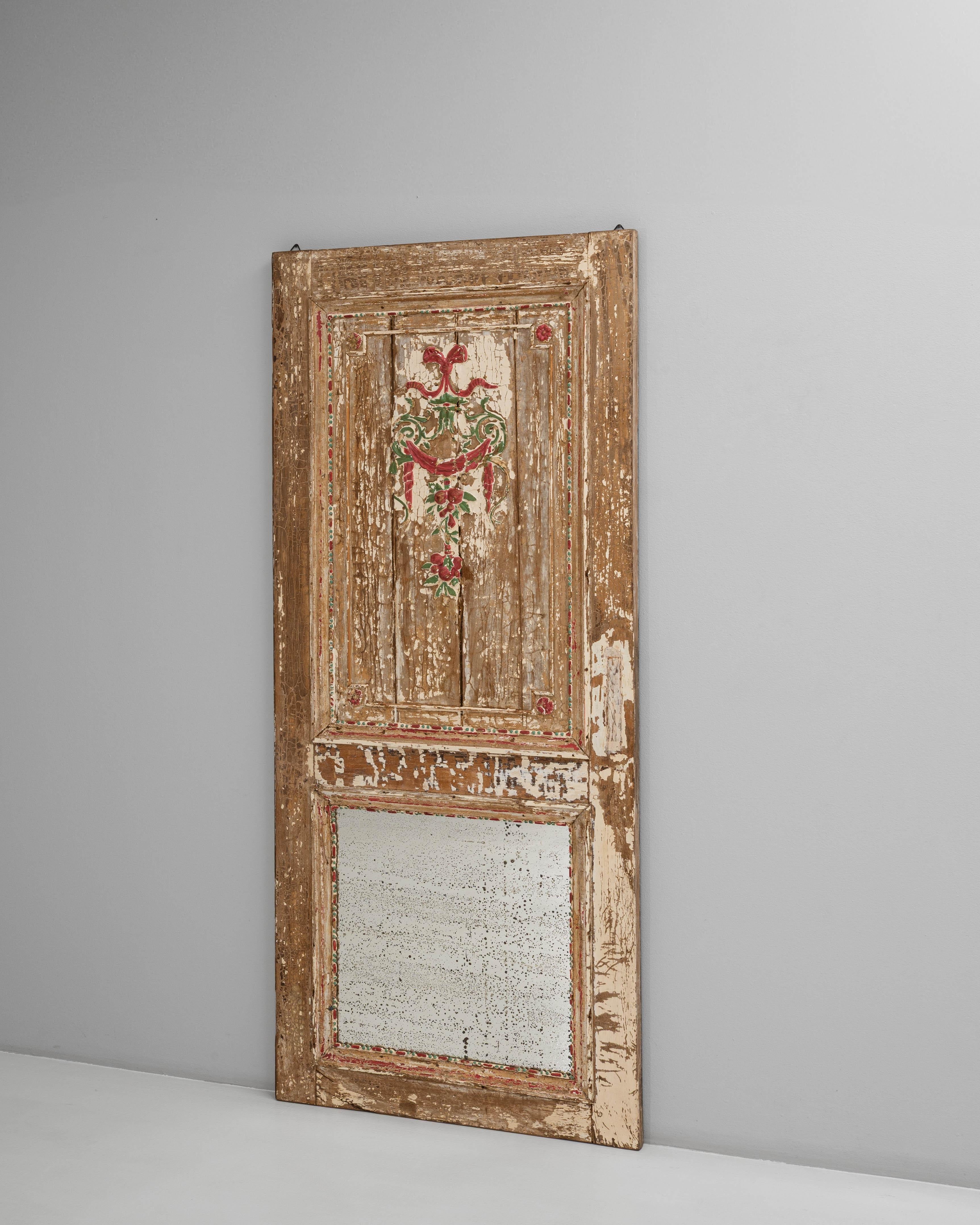 Porta in legno patinato francese del XIX secolo con specchio in vendita 1