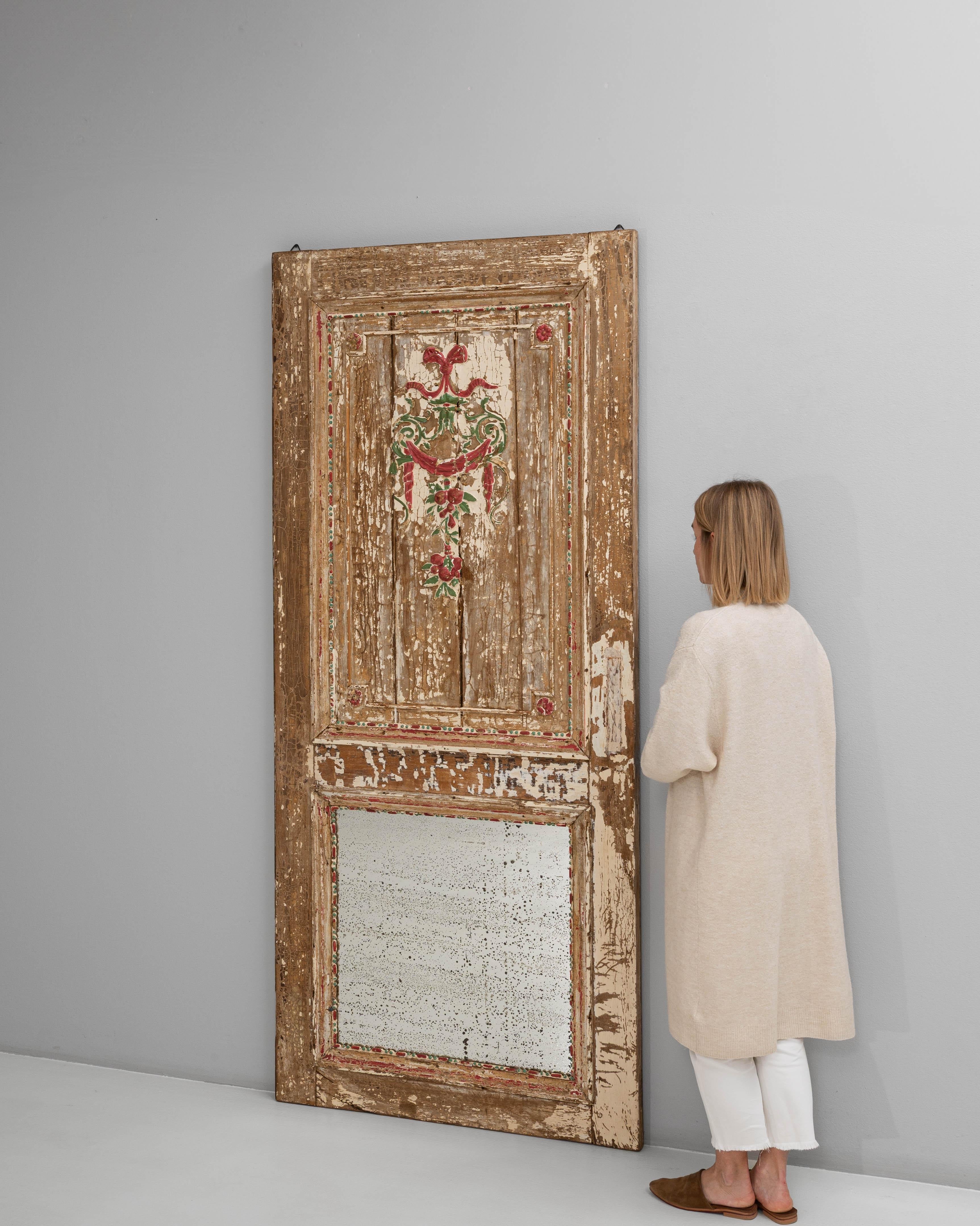 Porta in legno patinato francese del XIX secolo con specchio in vendita 2