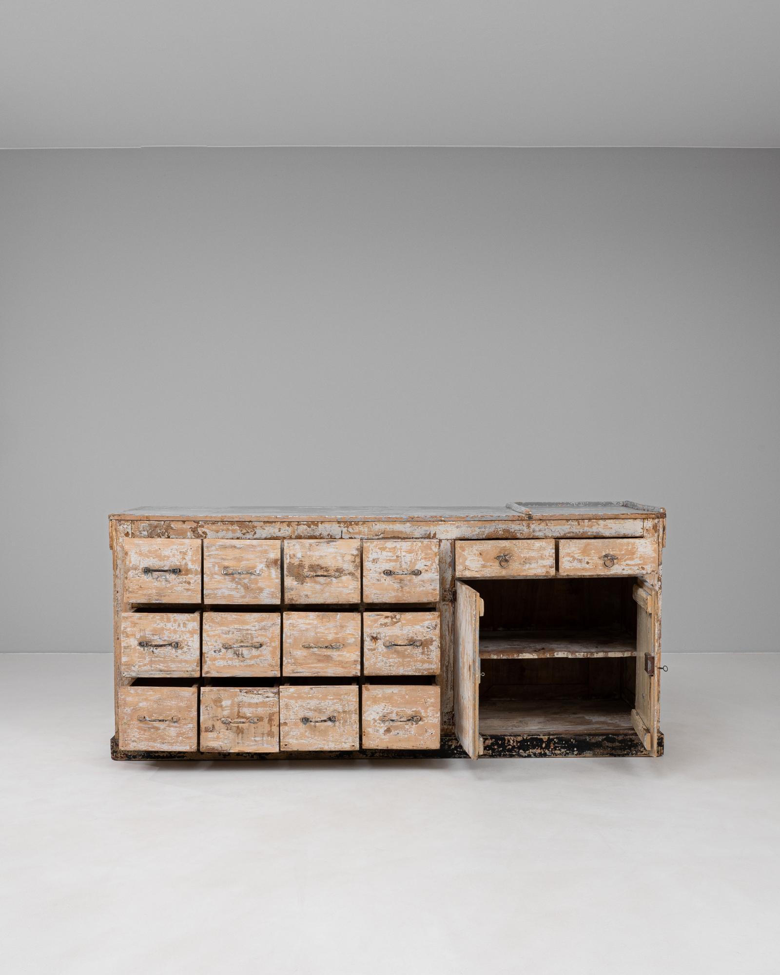 19th Century French Wood Patinated Shop Counter In Good Condition For Sale In High Point, NC