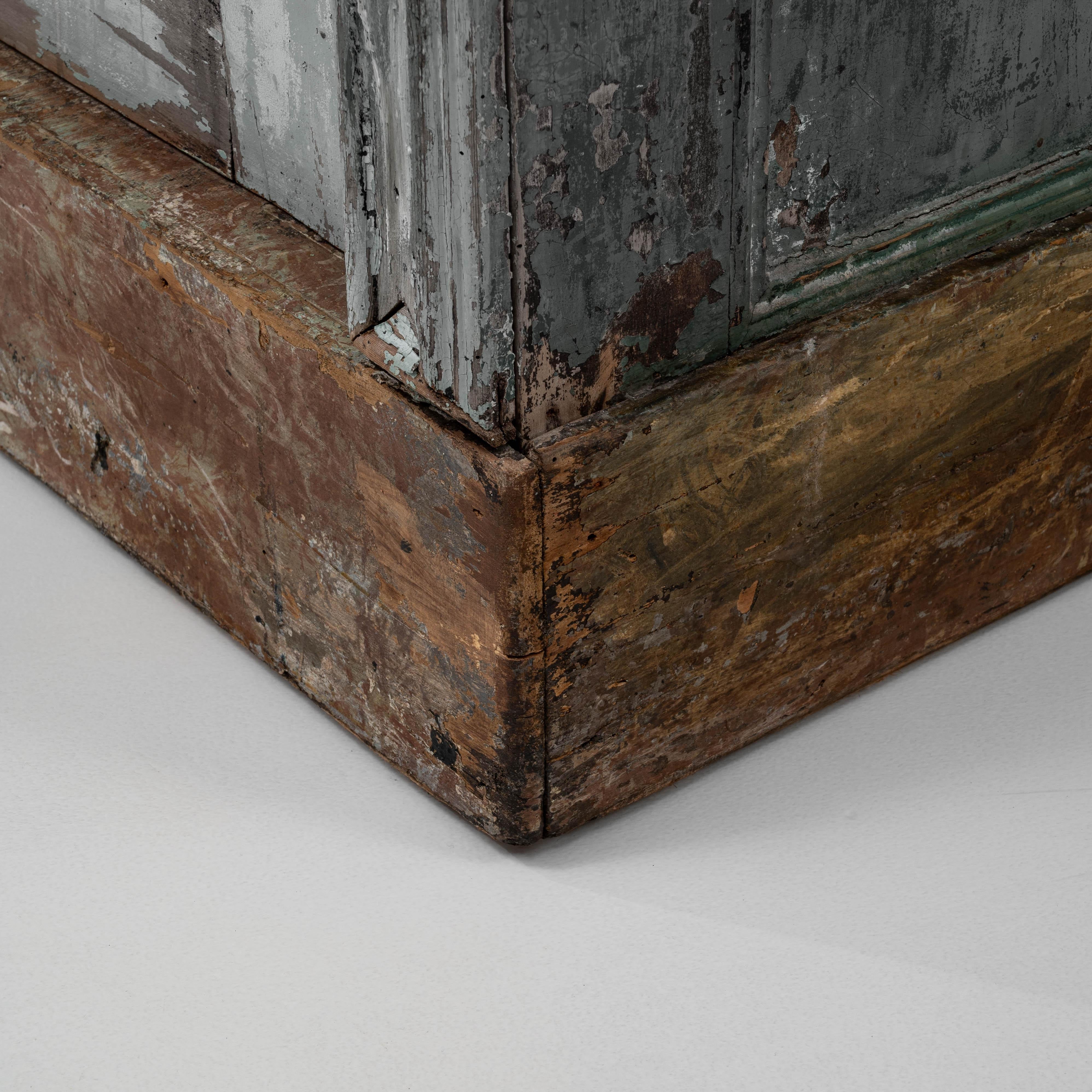 19th Century French Wood Patinated Shop Counter With Marble Top For Sale 12