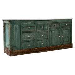 19th Century French Wood Patinated Shop Counter With Marble Top