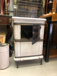 19th Century French Wood Stove in White Ceramic and Nice Decoration