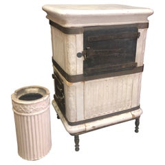 Antique 19th Century French Wood Stove in White Ceramic and Nice Decoration