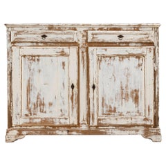Antique 19th Century French Wood White Patinated Buffet