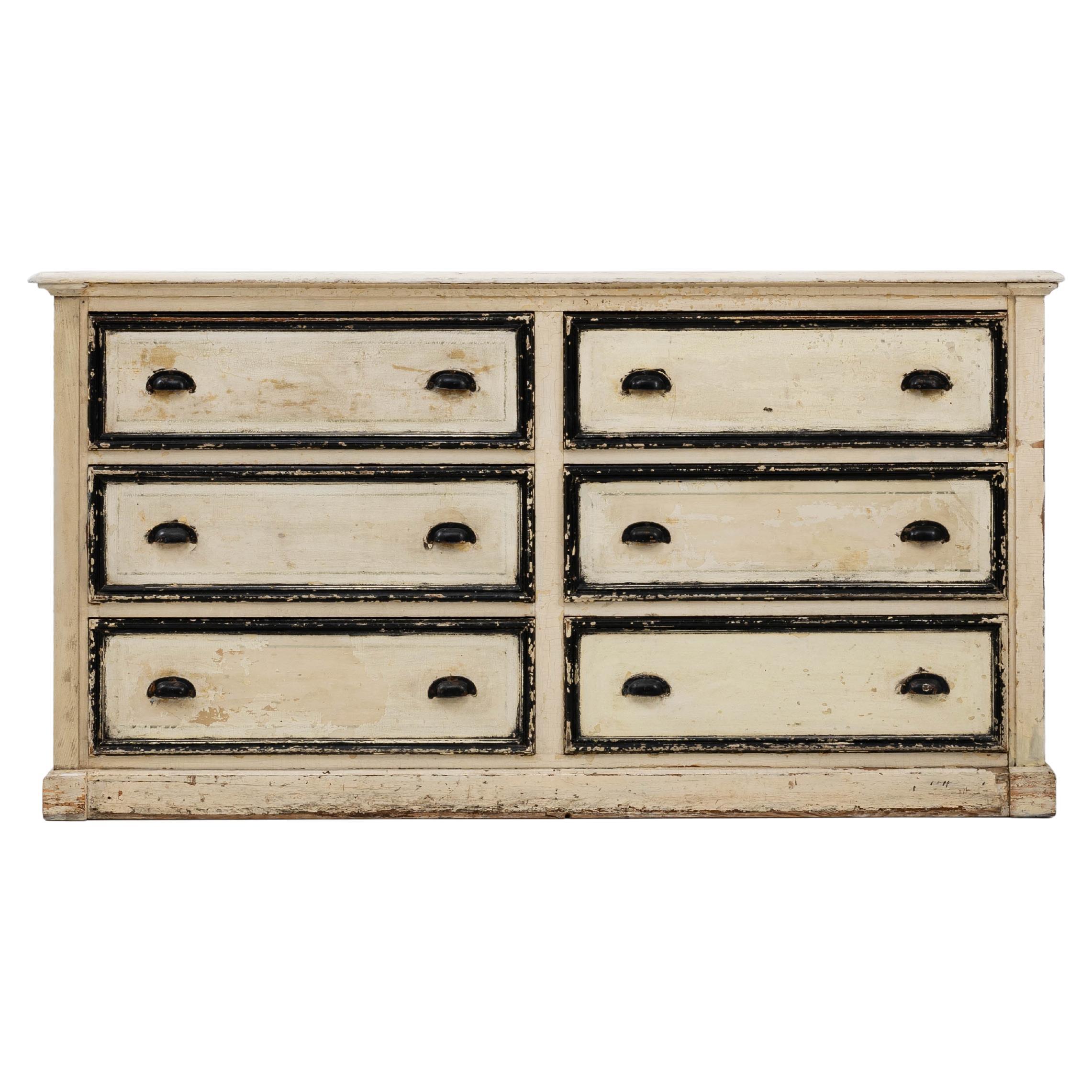 Cassettiera francese del XIX secolo in Wood White Patinated