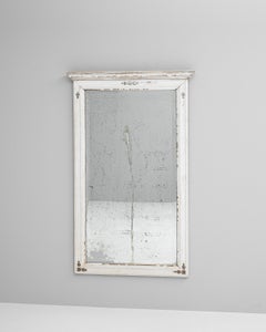 19th Century French Wood Mirror, White Patina, Antique Floral Motifs