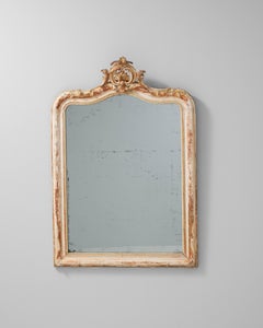 19th Century French Rococo Wall Mirror with Patinated Wood Frame