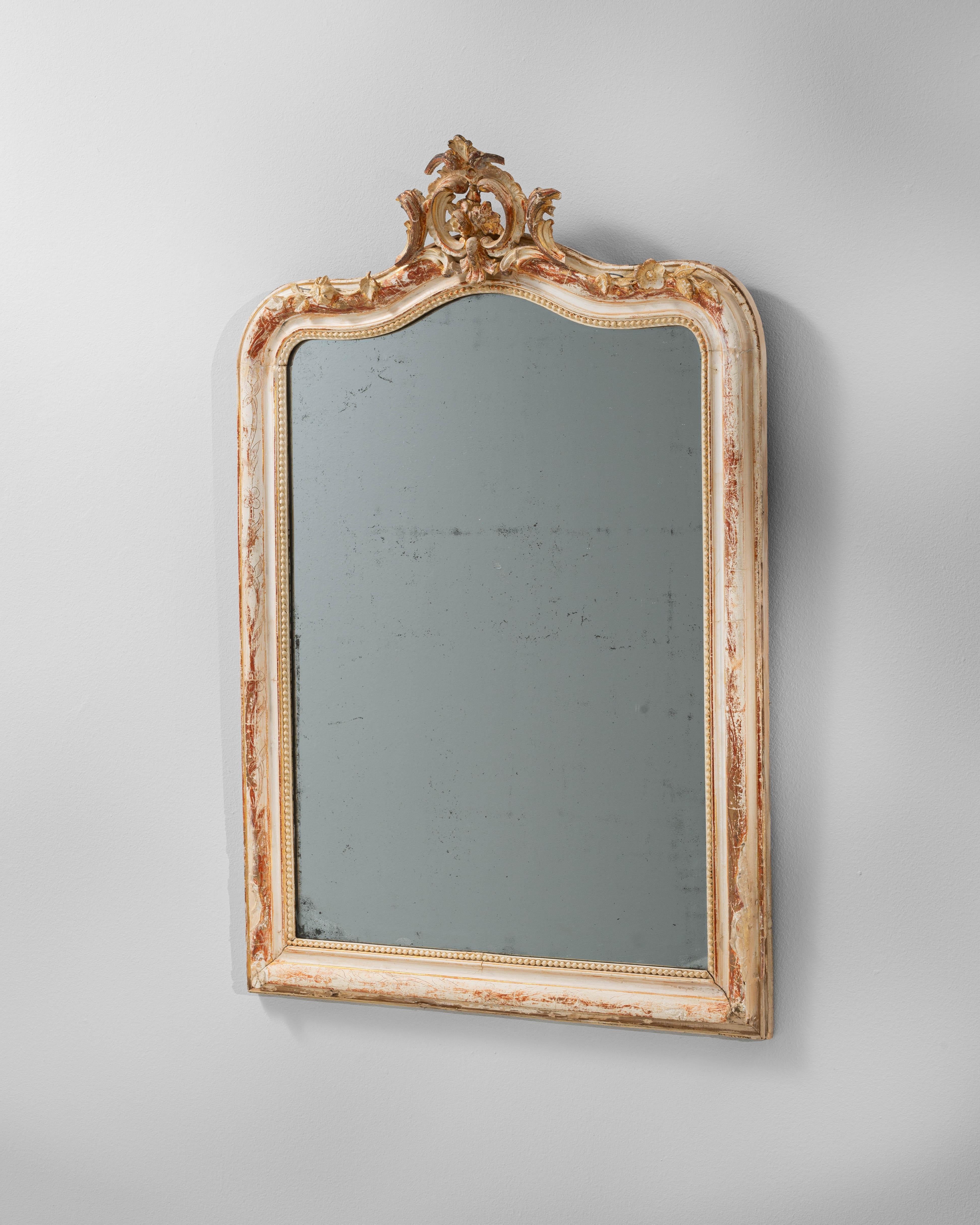Espejo Francés Patinado Blanco de Madera del Siglo XIX en venta 3