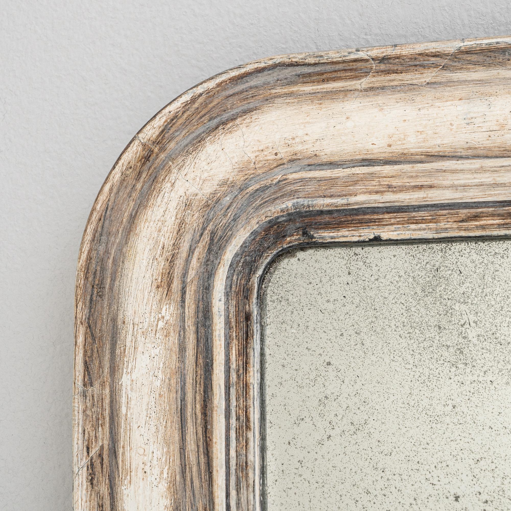 19th Century French Wood White Patinated Mirror For Sale 5