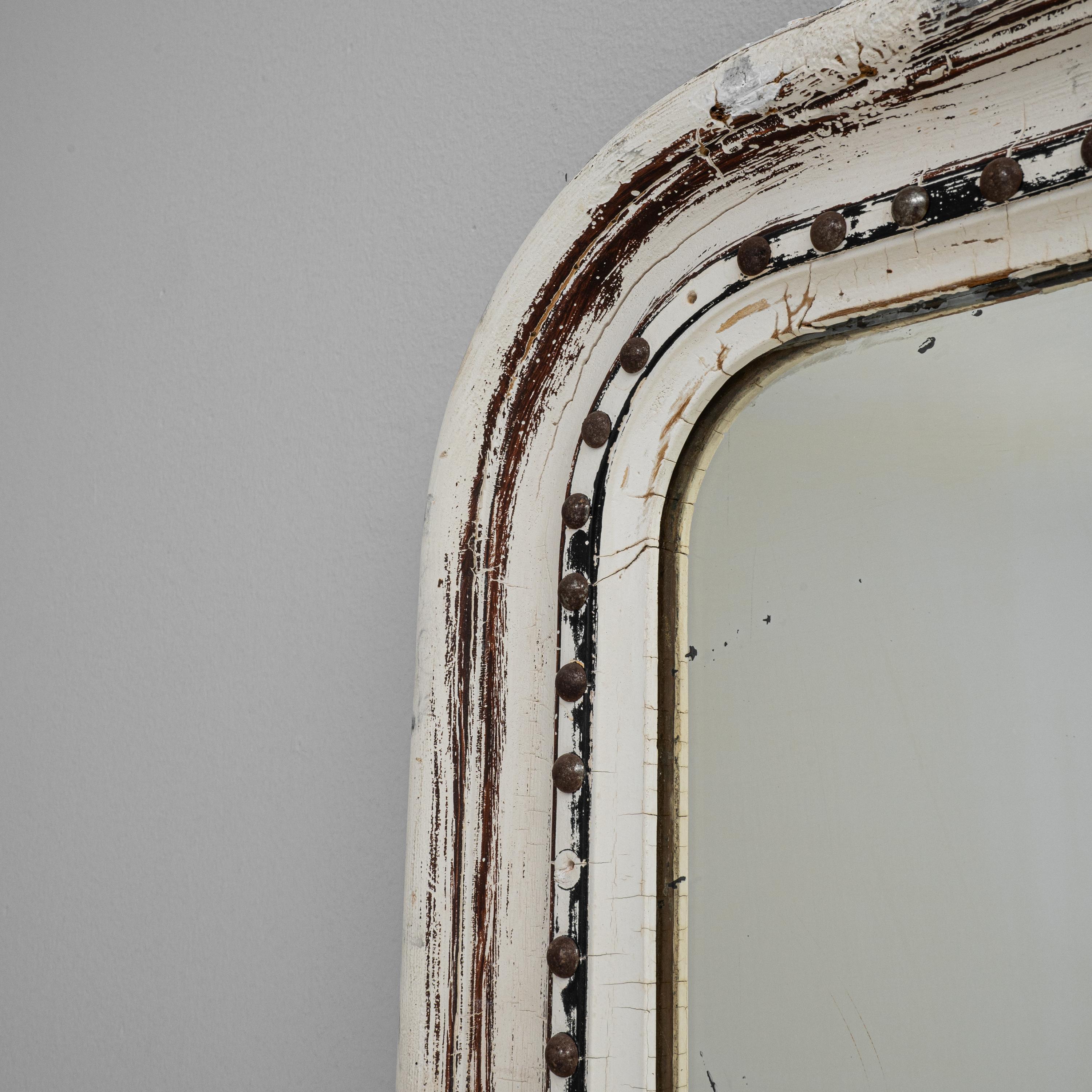 19th Century French Wood White Patinated Mirror For Sale 6