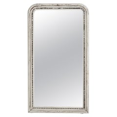 Antique 19th Century French Wood White Patinated Mirror