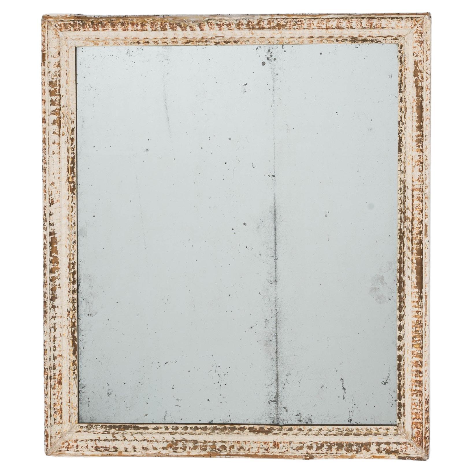 19th Century French Wood White Patinated Mirror