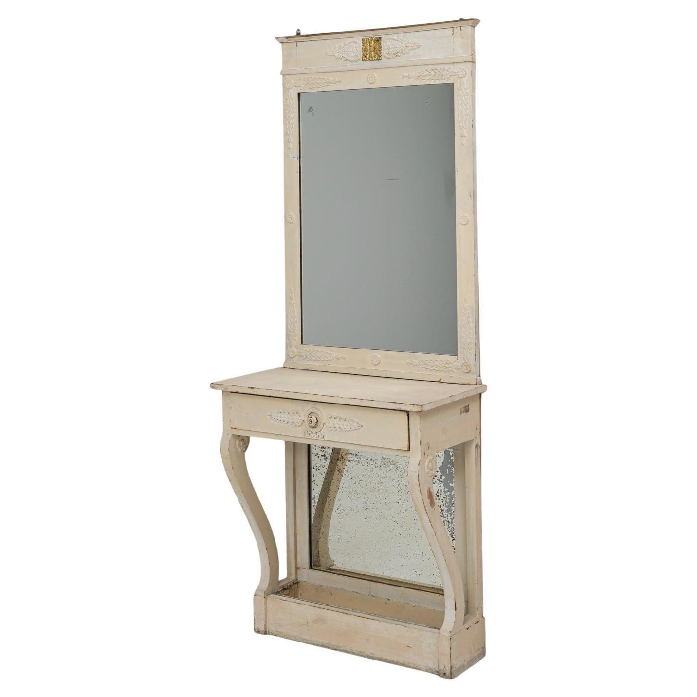 Vanità francese del XIX secolo in legno patinato bianco