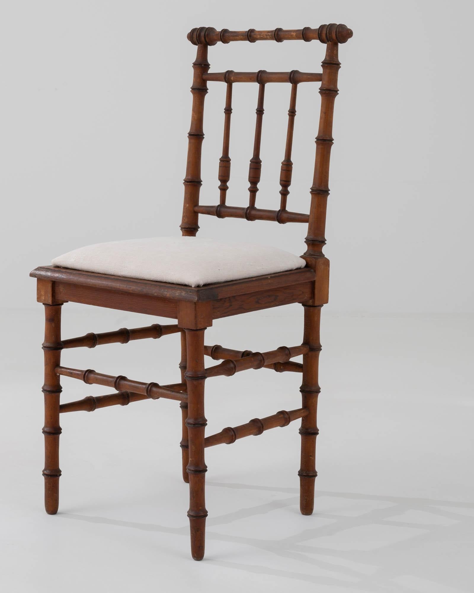 19th Century French Wooden Accent Bistro Chair with Upholstered Seat 5
