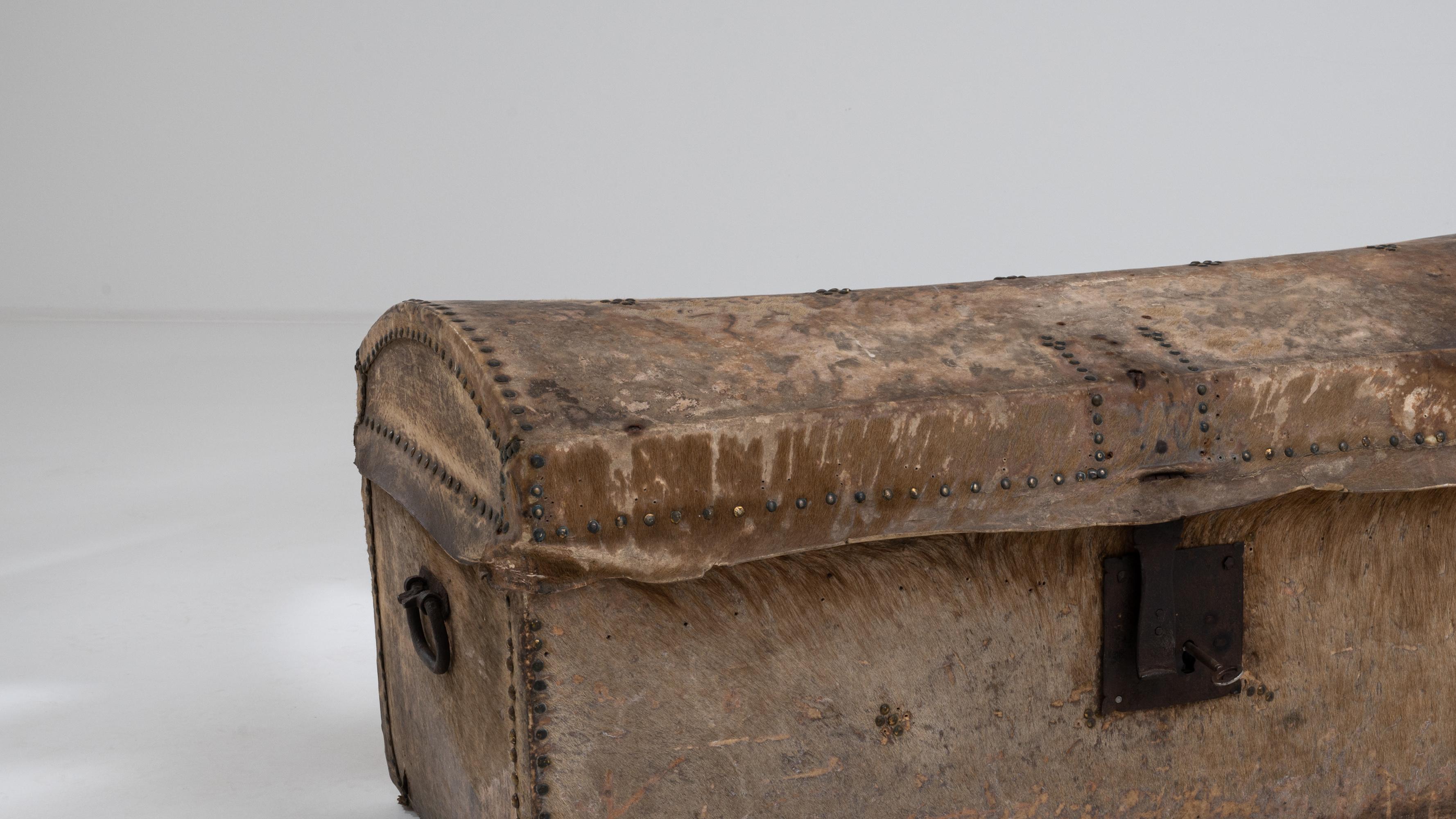 19th Century French Wooden and Leather Trunk 3